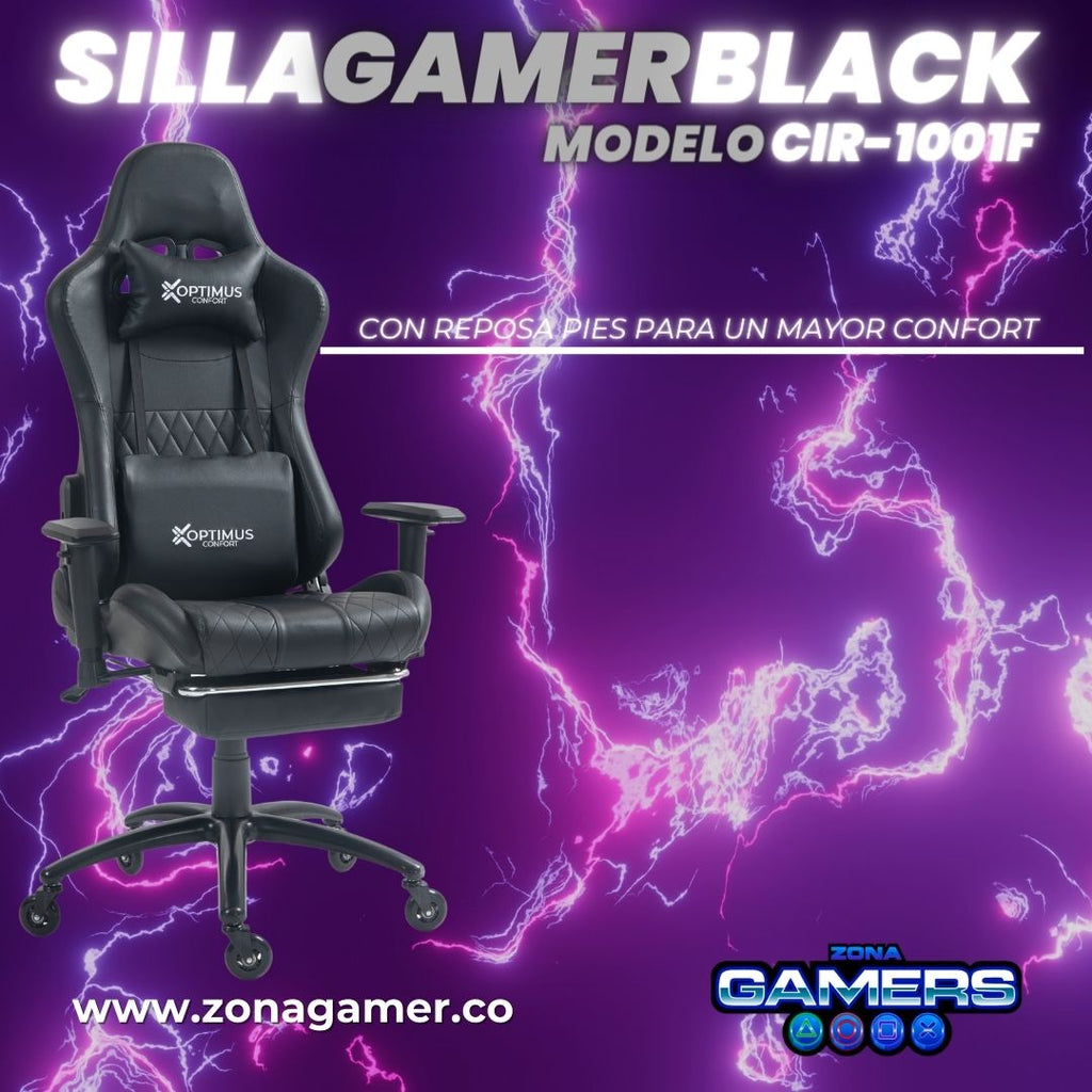 Silla Gamer CIR-1001F Black con reposapiés
