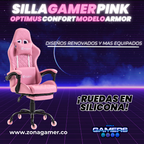 Silla Gamer ARMOR-1039F Pink con reposapiés y ruedas en silicona