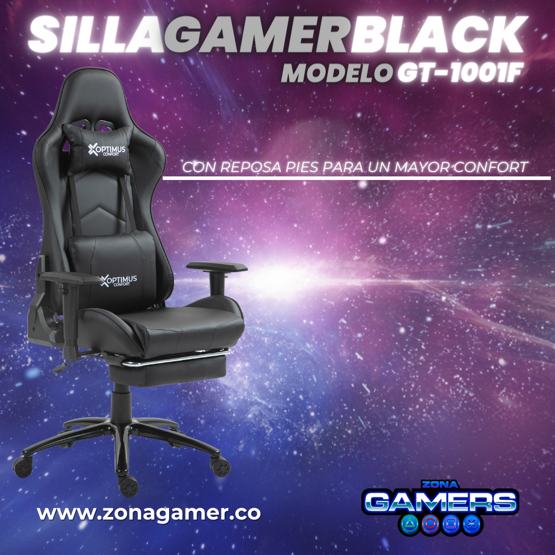 Silla gamer GT-1001F Black + reposapiés