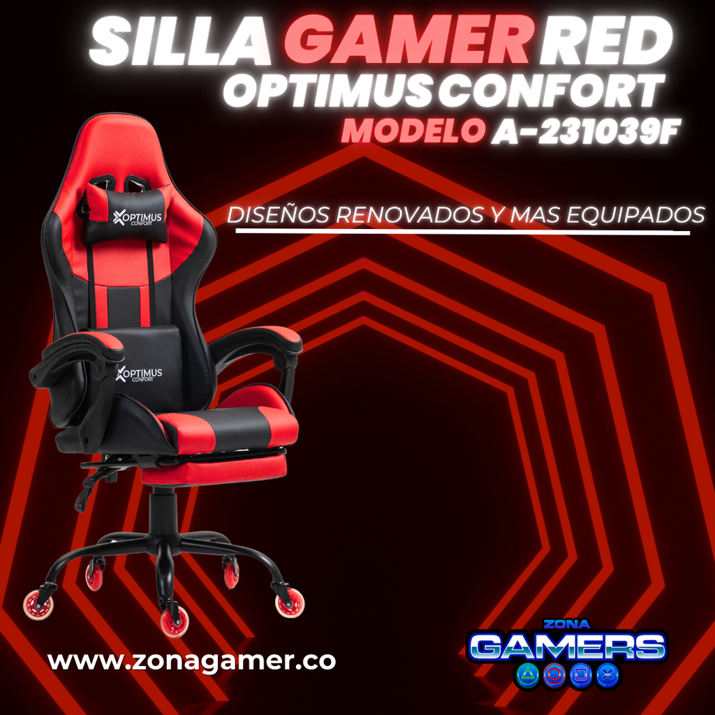 Silla Gamer A231039F Red con reposapiés y ruedas en silicona