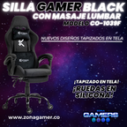 Silla Gamer CO-1039F Negra, con tapizado en tela, reposapiés y ruedas en silicona