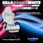 Silla gamer Optimus Confort modelo Armor White con luces RGB