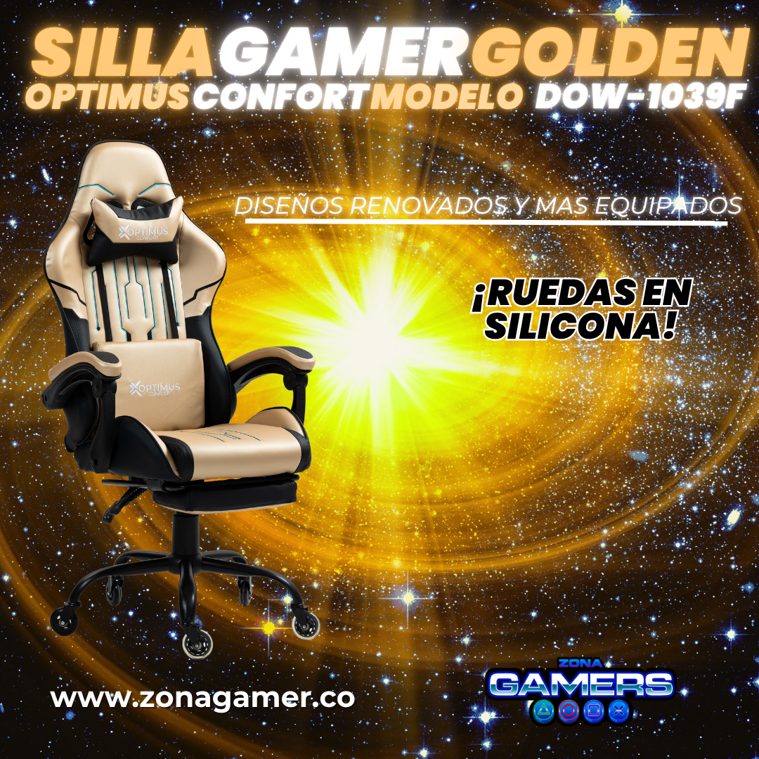 Silla Gamer DOW-1039F Golden con reposapiés y ruedas en silicona