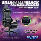 Silla Gamer EAR-1127F + masajeador lumbar con reposapiés incluido y ruedas en silicona