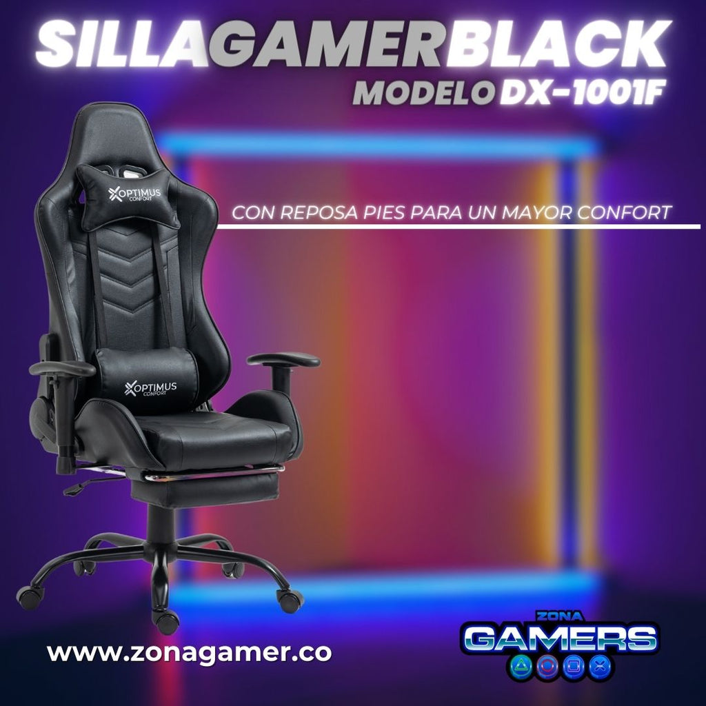 Silla Gamer DX-1001F Black con reposapiés