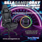 Silla Gamer E-1127F Gray + masajeador lumbar con reposapiés incluido y ruedas en silicona