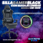 Silla Gamer CIR-1001F Black con masajeador lumbar y reposapiés incluido