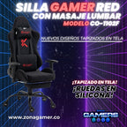 Silla Gamer CO-1102F Red, tapizada en tela con reposapiés y ruedas en silicona