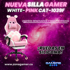 Silla Gamer Cat-1039F White-Pink con reposapiés y ruedas en silicona