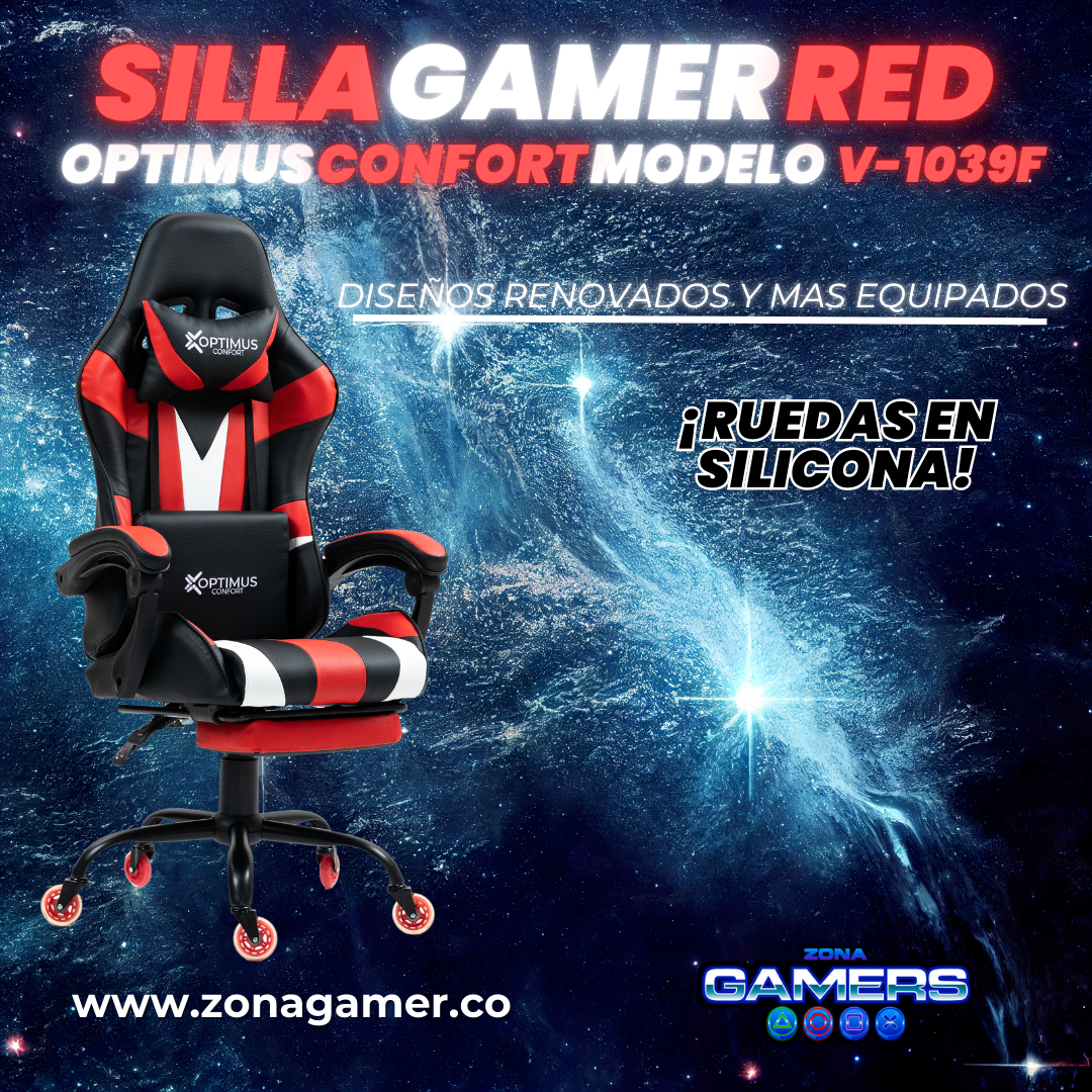 Silla Gamer V-1039F Red con reposapiés y ruedas en silicona