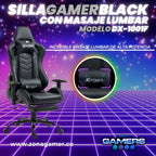 Silla Gamer DX-1001F Black con masajeador lumbar y reposapiés incluido