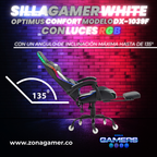 Silla gamer DX-1039F White con luces RGB + reposapiés y ruedas en silicona