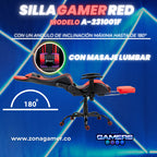 Silla Gamer A231001F Red  con masajeador lumbar y reposapies incluido