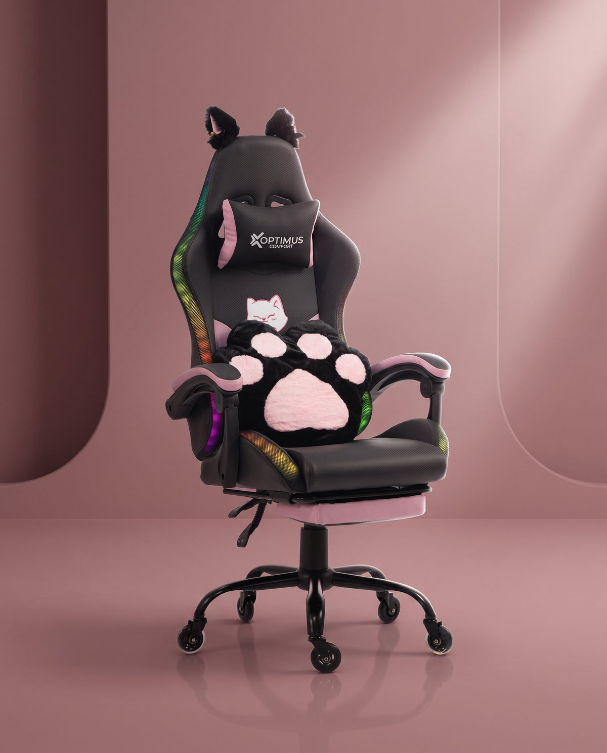 Silla Gamer Cat-1039F + RGB Black-Pink con reposapiés y ruedas en silicona. · set-2k · 46-cat-1039f-black-pink-02-armonia.jpg