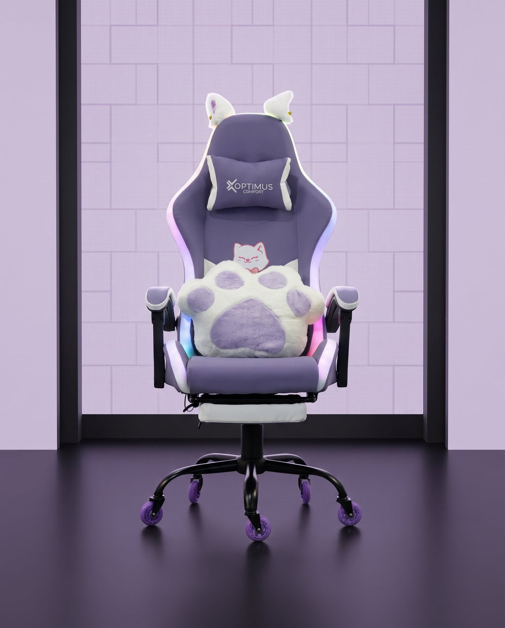 Silla Gamer Cat-1039F + RGB Lilac-White con reposapiés y ruedas en silicona. · set-2k · 49-cat-1039f-lilac-white-01-contraste.jpg