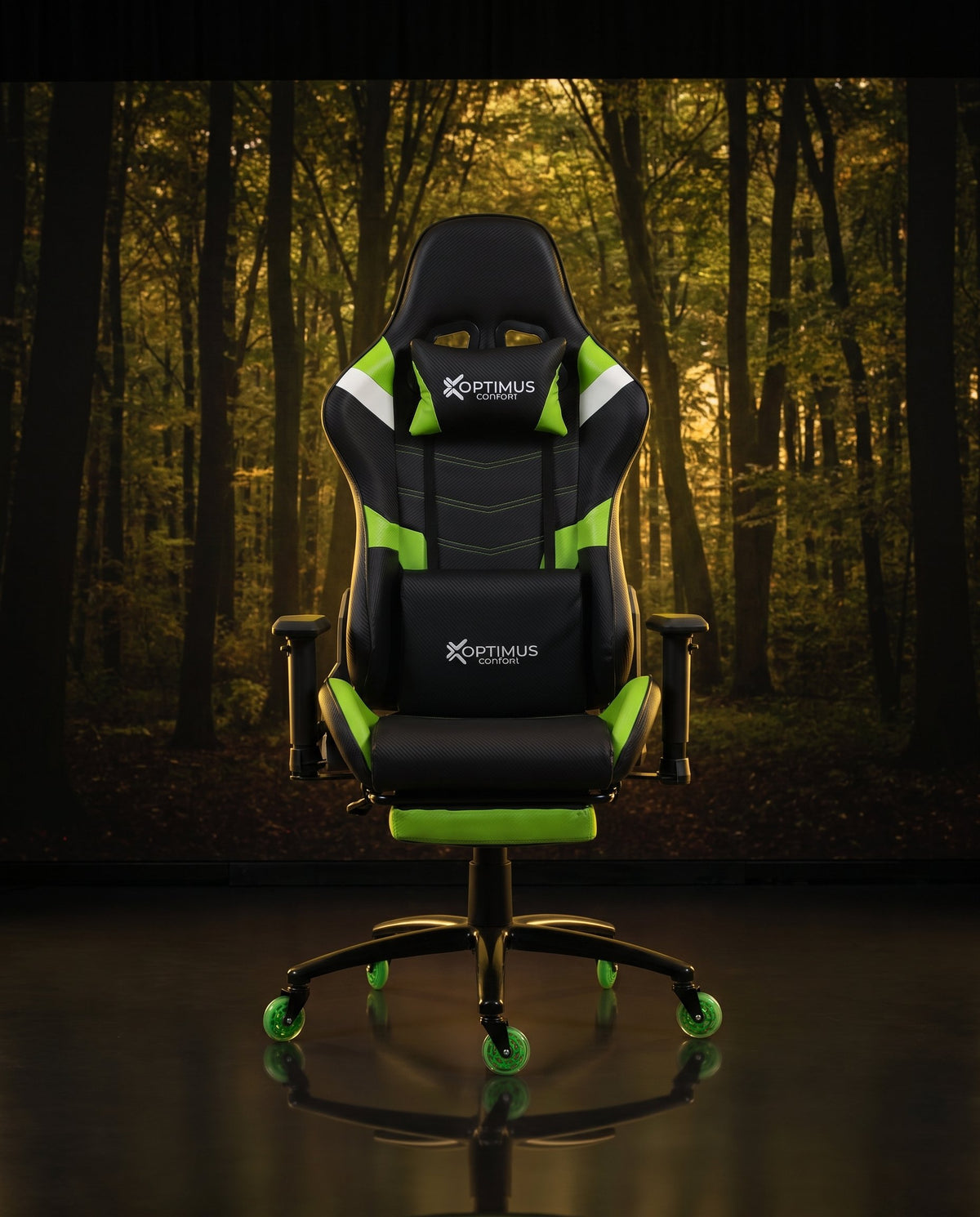 Silla Gamer DX-1127F Green con reposapiés y ruedas en silicona · set-2k · 49-dx-1127f-green-01-contraste.jpg