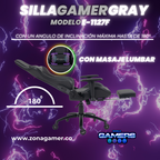 Silla Gamer E-1127F Gray + masajeador lumbar con reposapiés incluido y ruedas en silicona