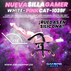 Silla Gamer Cat-1039F White-Pink con reposapiés y ruedas en silicona