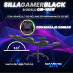 Silla Gamer CIR-1001F Black con masajeador lumbar y reposapiés incluido