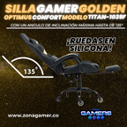 Silla Gamer Titan-1039F Golden con reposapiés y ruedas en silicona