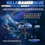 Silla Gamer Marvel-1039F Blue con reposapiés y ruedas en silicona.