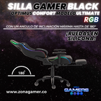 Silla gamer ULTIMATE Black con luces RGB + reposapiés y ruedas en silicona