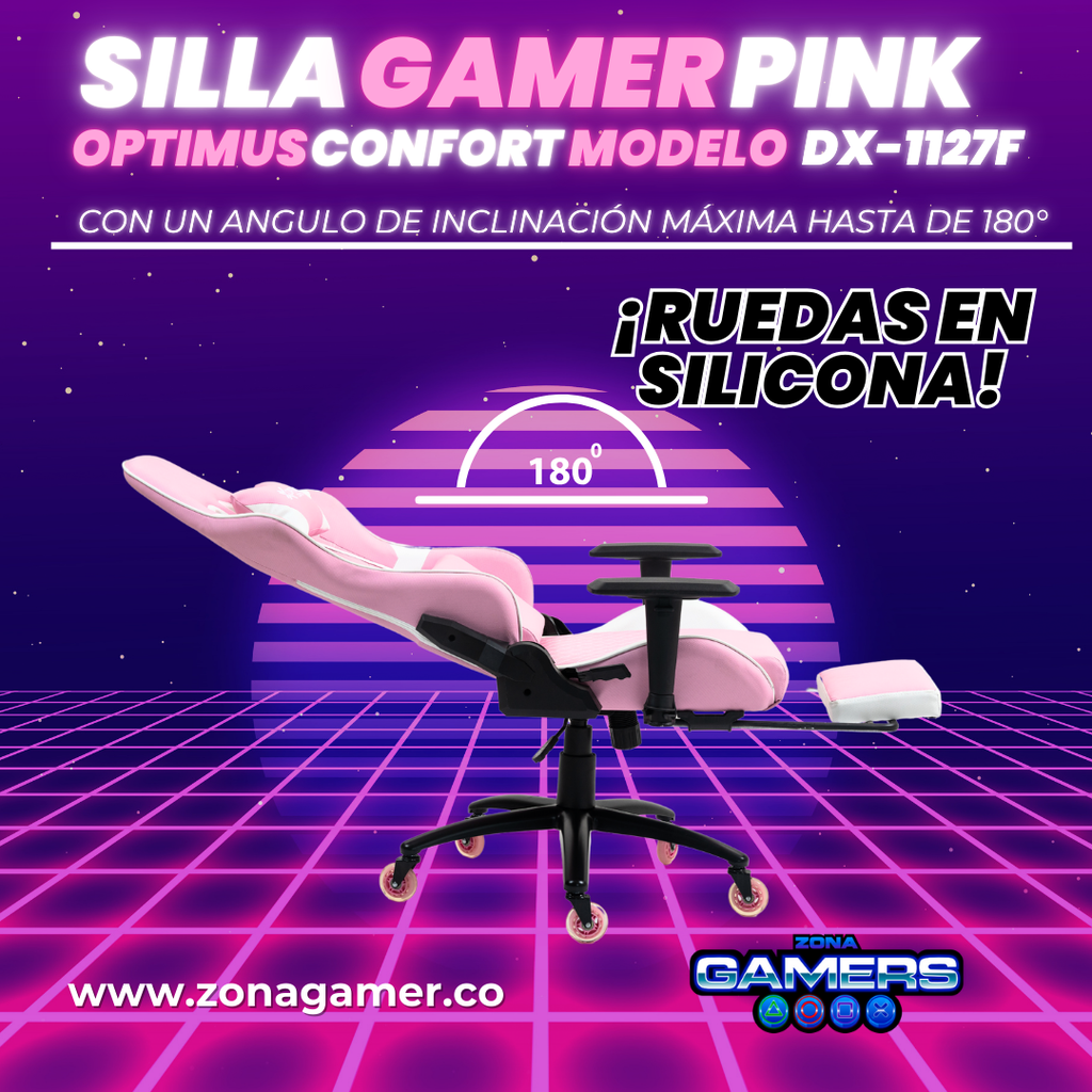 Silla Gamer DX-1127F Pink con reposapiés y ruedas en silicona