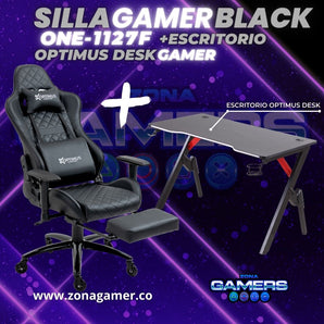 Combo Silla Gamer ONE - 1127F + Escritorio Gamer con reposapiés incluido y ruedas en silicona