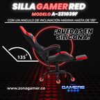 Silla Gamer A231039F Red con reposapiés y ruedas en silicona