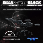 Silla Gamer Defensor-1001F Black con reposapiés y ruedas en silicona