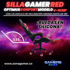 Silla Gamer V-1039F Red con reposapiés y ruedas en silicona