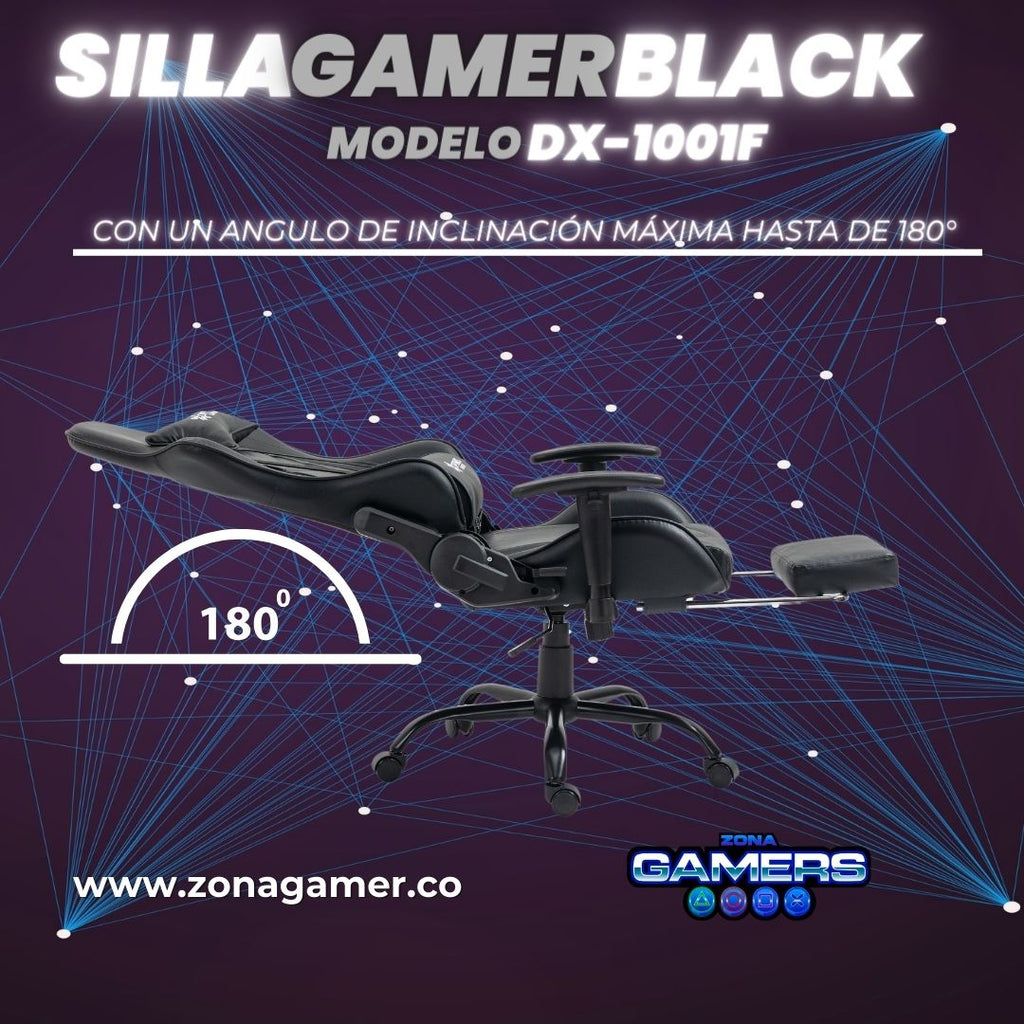 Silla Gamer DX-1001F Black con reposapiés