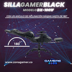 Silla Gamer DX-1001F Black con reposapiés