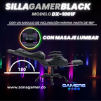 Silla Gamer DX-1001F Black con masajeador lumbar y reposapiés incluido
