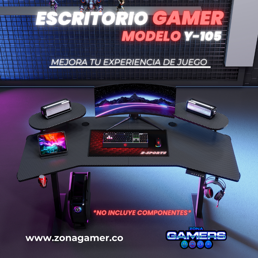 Escritorio Gamer Y-105, Con motor eléctrico y luces RGB