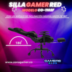 Silla Gamer CO-1102F Red, tapizada en tela con reposapiés y ruedas en silicona