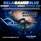 Silla Gamer Defensor-1039F Blue con reposapiés y ruedas en silicona