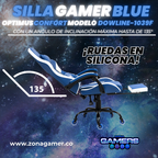 Silla Gamer DOWLINE-1039F Blue con reposapiés y ruedas en silicona