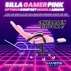 Silla Gamer ARMOR-1039F Pink con reposapiés y ruedas en silicona