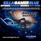 Silla Gamer Fly-1039F Blue con reposapiés y ruedas en silicona