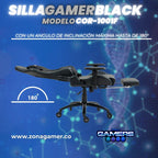 Silla Gamer COR-1001F Black con reposapiés + Ruedas en Silicona