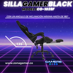 Silla Gamer CO-1039F Negra, con tapizado en tela, reposapiés y ruedas en silicona