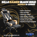 Silla Gamer A231001F Black Gold con reposapies