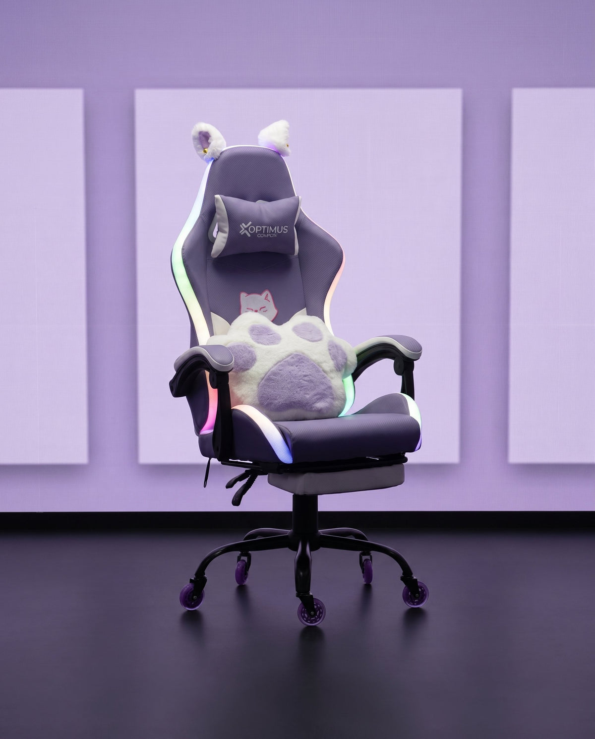 Silla Gamer Cat-1039F + RGB Lilac-White con reposapiés y ruedas en silicona. · set-2k · 51-cat-1039f-lilac-white-02-contraste.jpg
