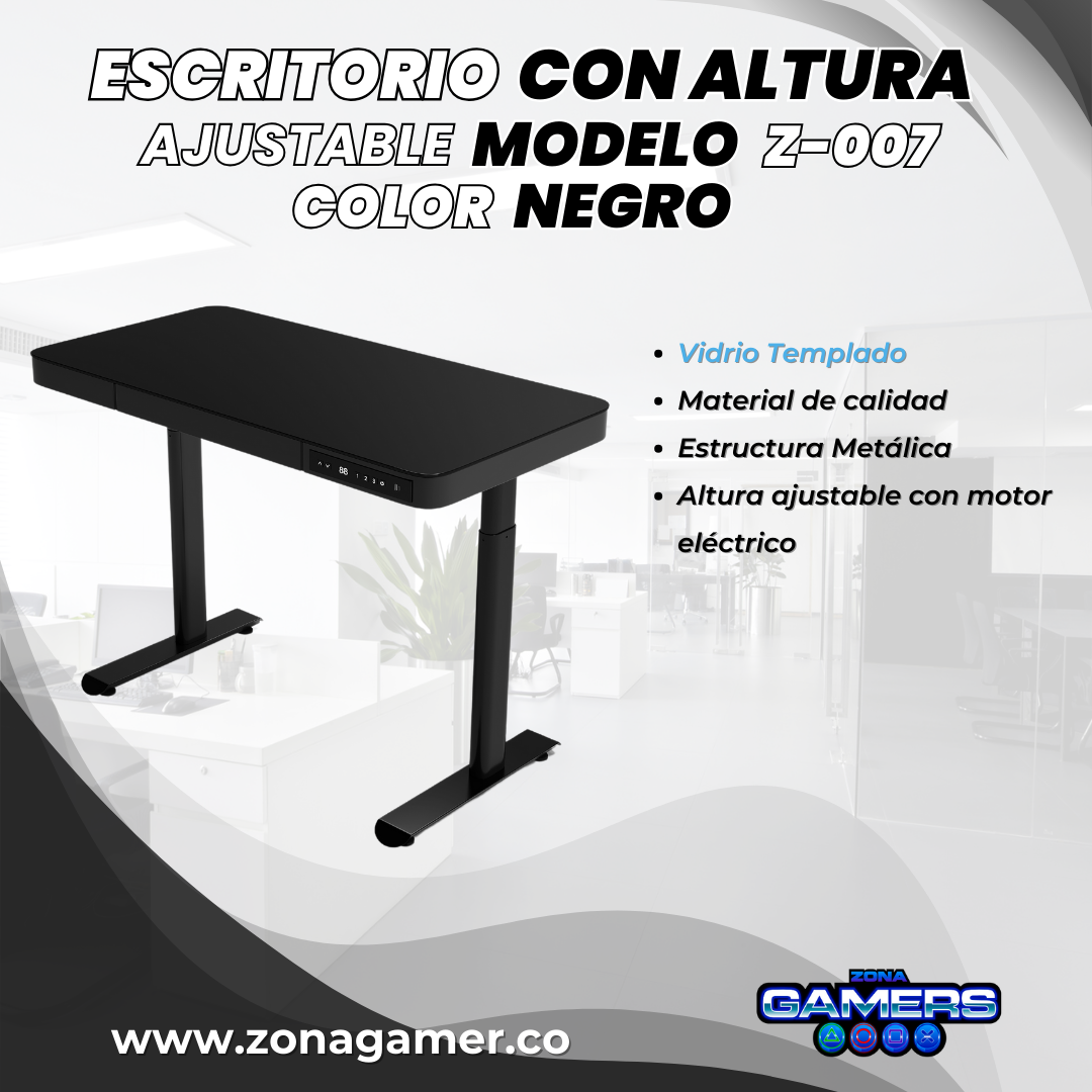 Escritorio Z-007 color negro con motor eléctrico y vidrio templado