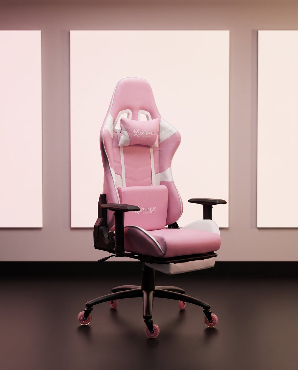 Silla Gamer DX-1127F Pink con reposapiés y ruedas en silicona · set-2k · 55-dx-1127f-pink-02-contraste.jpg