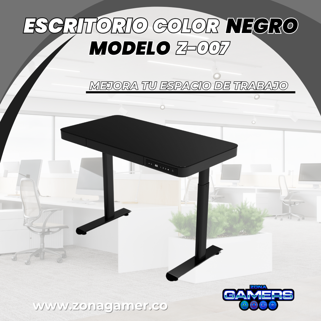 Escritorio Z-007 color negro con motor eléctrico y vidrio templado