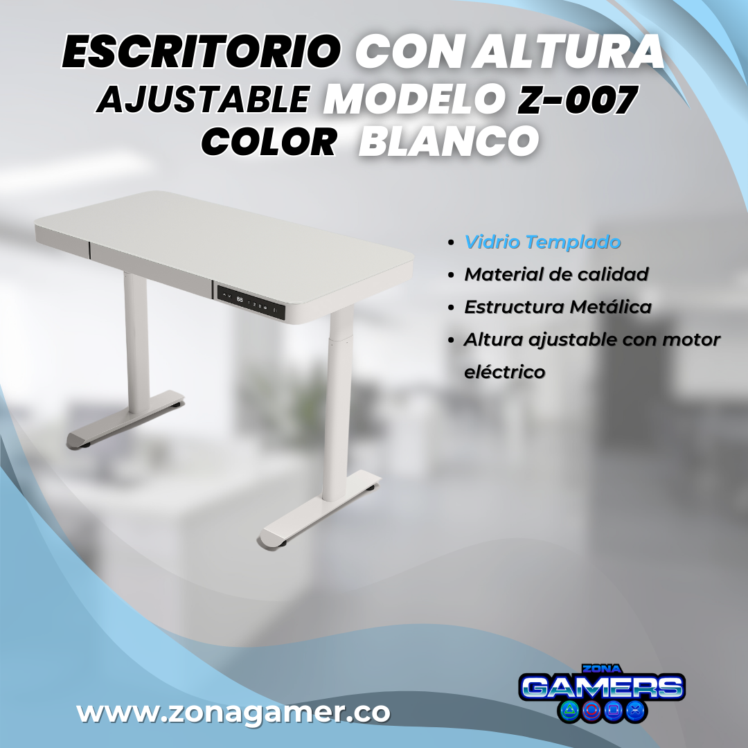 Escritorio Z-007 color blanco con motor eléctrico y vidrio templado