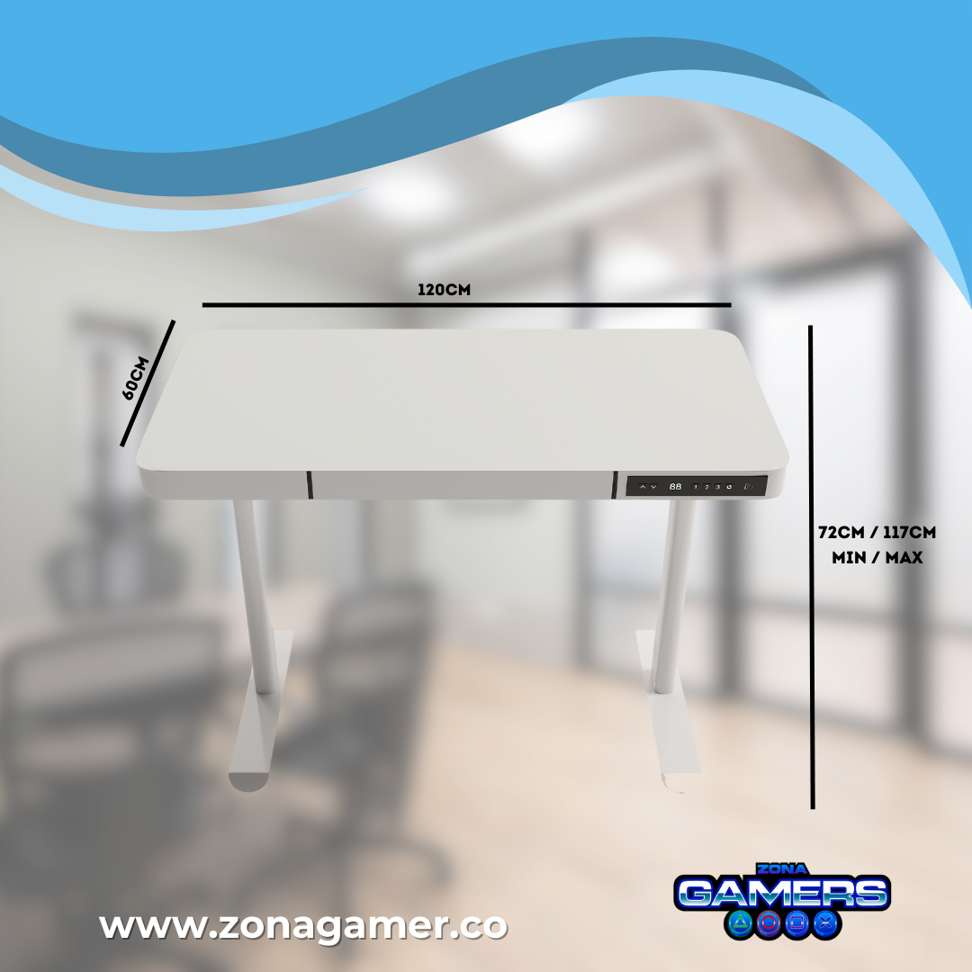 Escritorio Z-007 color blanco con motor eléctrico y vidrio templado