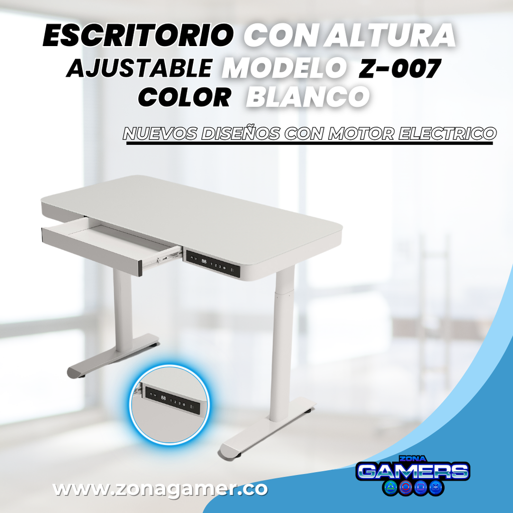 Escritorio Z-007 color blanco con motor eléctrico y vidrio templado
